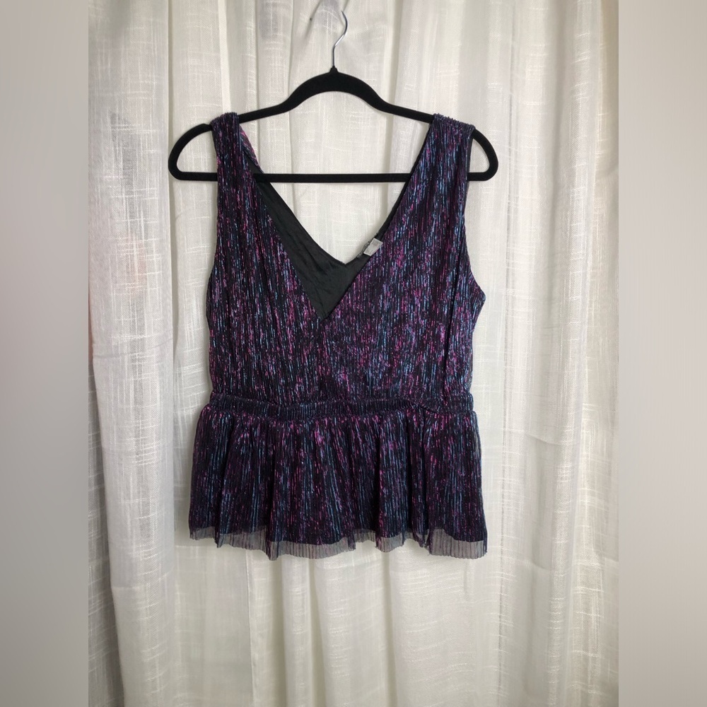 VENUS Shimmering Black and Purple Sleeveless Blouse NWOT size Large - Picture 9 of 12